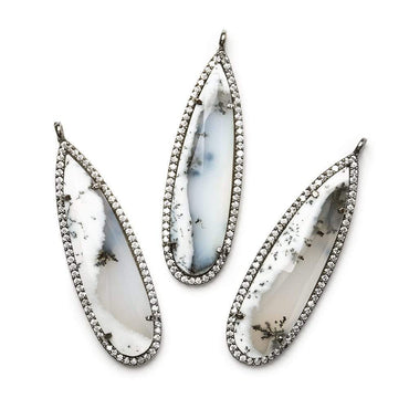 42x13mm Black Gold CZ Bezel & Dendritic Opal faceted pear Pendant 1 piece (ONLINE ORDER ONLY)