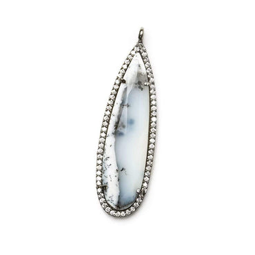 42x13mm Black Gold CZ Bezel & Dendritic Opal faceted pear Pendant 1 piece (ONLINE ORDER ONLY)