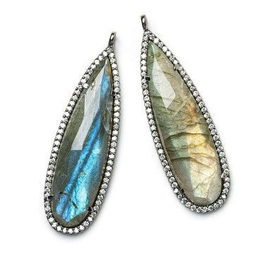42x13mm Black Gold CZ Bezel & Labradorite faceted pear Pendant 1 piece (ONLINE ORDER ONLY)