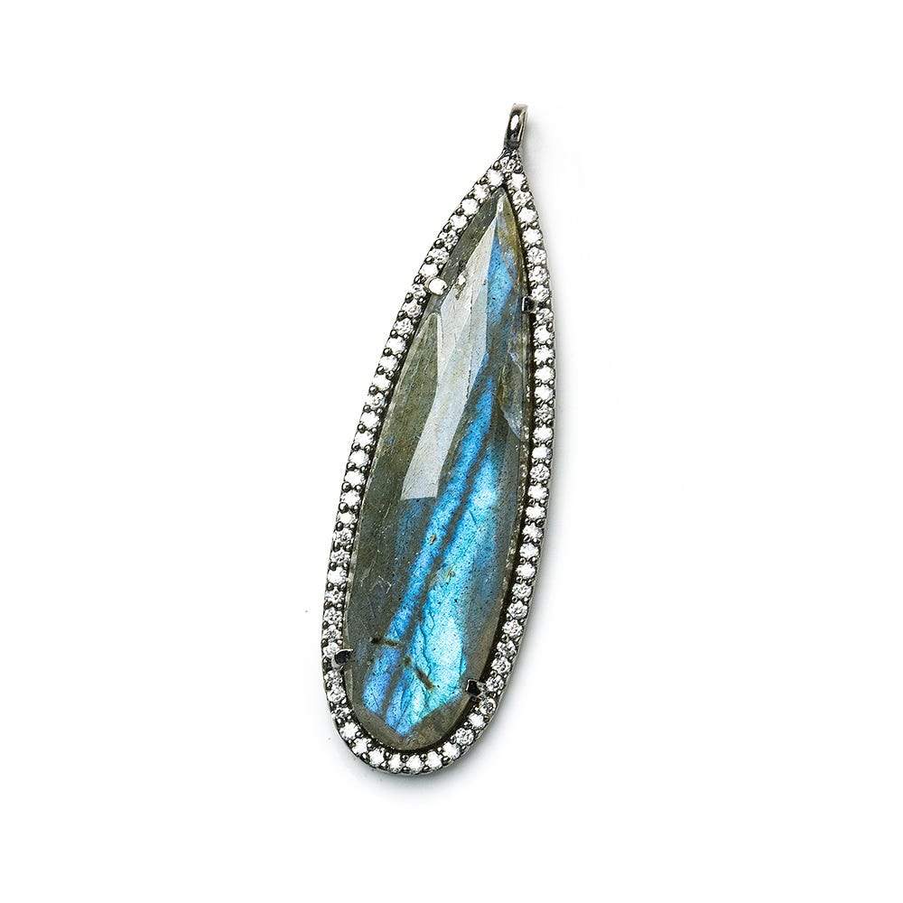 42x13mm Black Gold CZ Bezel & Labradorite faceted pear Pendant 1 piece (ONLINE ORDER ONLY)