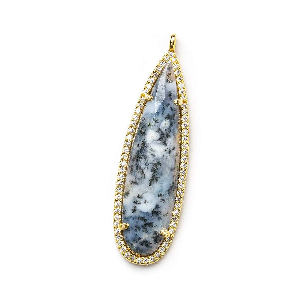 42x13mm Vermeil CZ Bezel & Dendritic Opal faceted pear Pendant 1 piece (ONLINE ORDER ONLY)