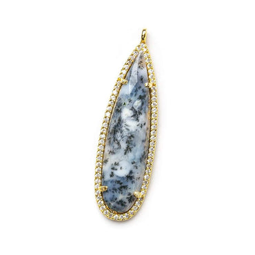 42x13mm Vermeil CZ Bezel & Dendritic Opal faceted pear Pendant 1 piece (ONLINE ORDER ONLY)