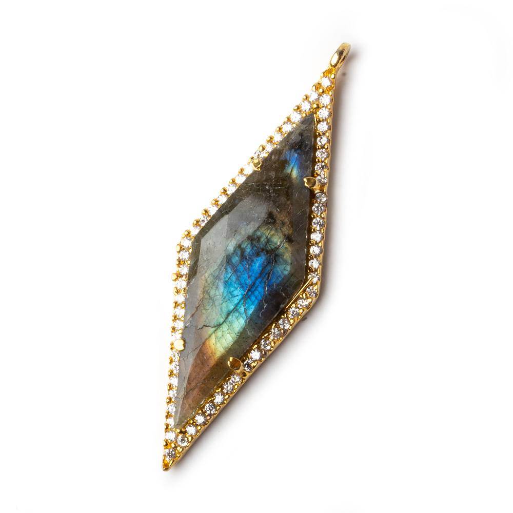 42x14mm Gold Bezel CZ & Labradorite Faceted Kite Marquise Pendant 1 focal bead (ONLINE ORDER ONLY)