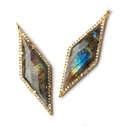 42x14mm Gold Bezel CZ & Labradorite Faceted Kite Marquise Pendant 1 focal bead (ONLINE ORDER ONLY)