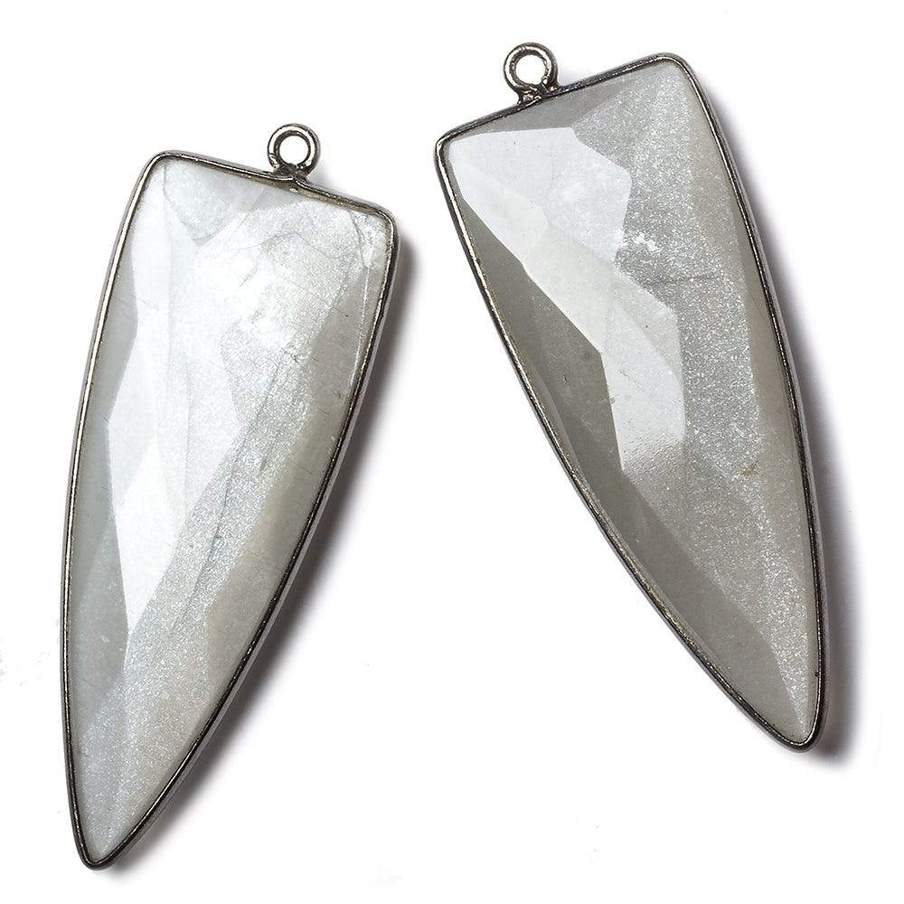 42x16mm Black Gold Bezel Platinum Grey Moonstone faceted point 1 focal bead (ONLINE ORDER ONLY)