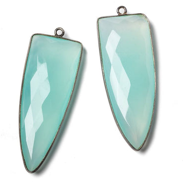 42x16mm Black Gold Bezel Seafoam Blue Chalcedony faceted point 1 focal bead (ONLINE ORDER ONLY)