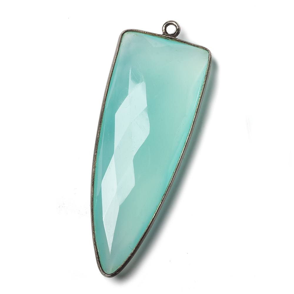 42x16mm Black Gold Bezel Seafoam Blue Chalcedony faceted point 1 focal bead (ONLINE ORDER ONLY)