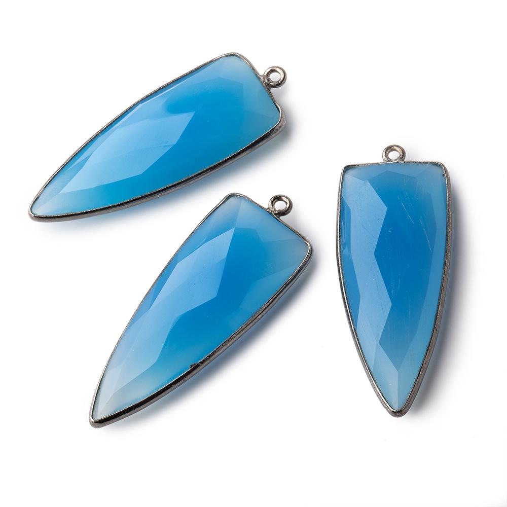 42x16mm Black Gold Bezel Tropical Blue Chalcedony Point 1 ring Pendant 1 piece (ONLINE ORDER ONLY)