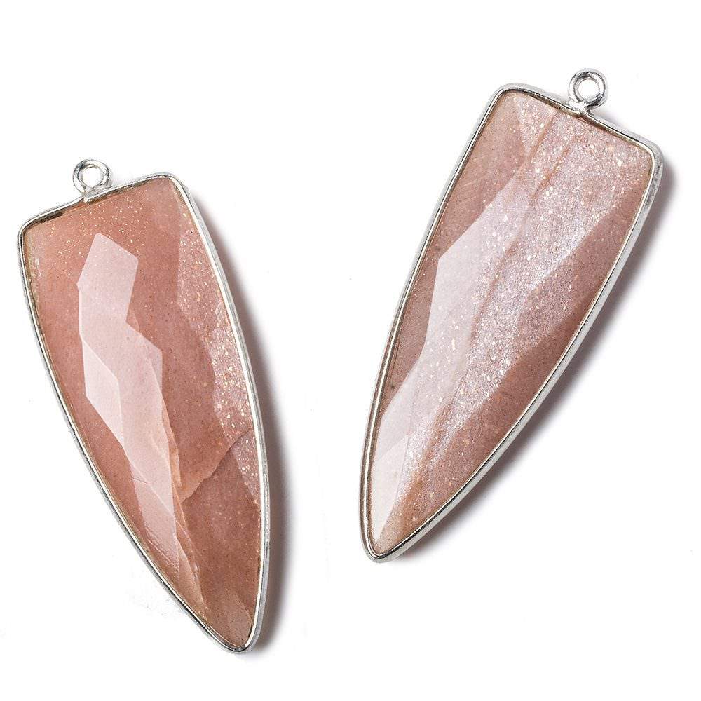 42x16mm Silver .925 Bezel Angel Skin Peach Moonstone Point 1 ring Pendant 1 piece (ONLINE ORDER ONLY)