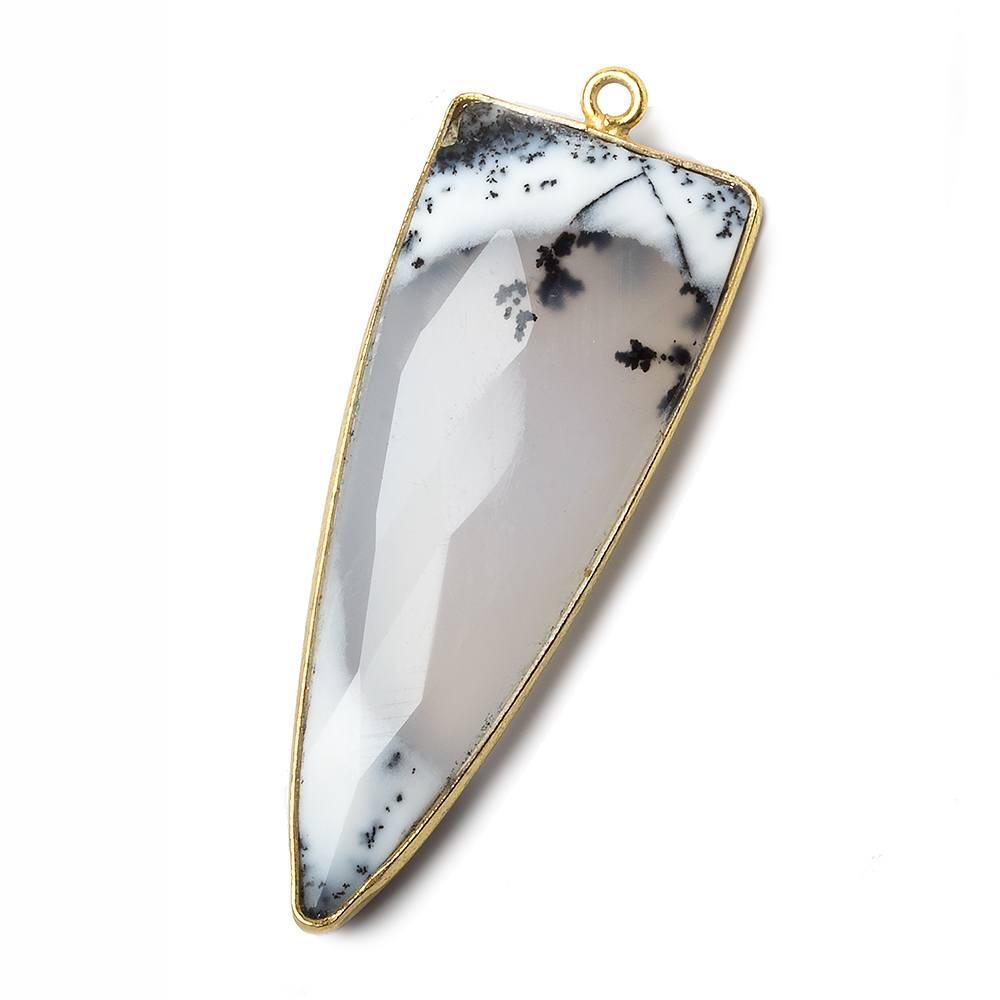 42x16mm Vermeil Bezel Dendritic Opal faceted point 1 focal bead (ONLINE ORDER ONLY)