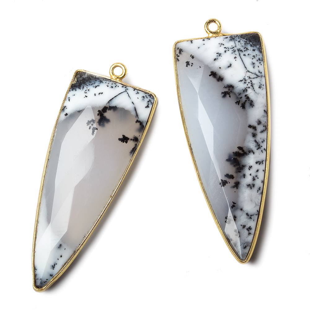 42x16mm Vermeil Bezel Dendritic Opal faceted point 1 focal bead (ONLINE ORDER ONLY)