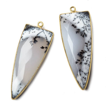 42x16mm Vermeil Bezel Dendritic Opal faceted point 1 focal bead (ONLINE ORDER ONLY)