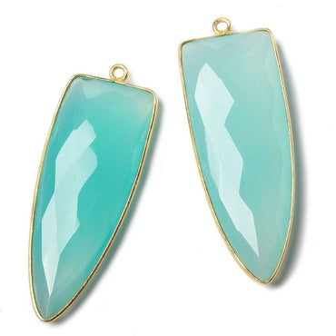 42x16mm Vermeil Bezel Key West Blue Chalcedony faceted point 1 focal bead (ONLINE ORDER ONLY)