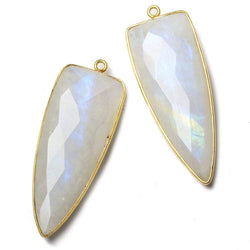 39x16mm Vermeil Bezel Rainbow Moonstone faceted point 1 focal bead (ONLINE ORDER ONLY)