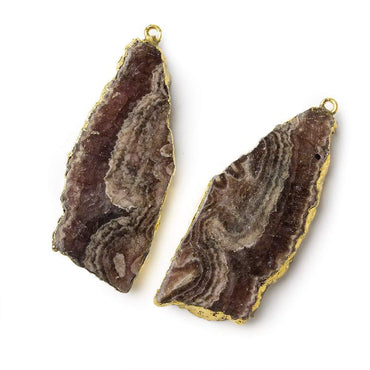 42x18-42x20mm Gold Leafed Rhodochrosite Slice Pendant Set of 2 pieces (ONLINE ORDER ONLY)