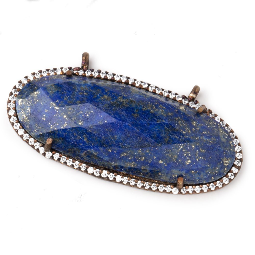 42x18mm Antique Copper CZ Bezel Lapis Lazuli Oval Connector 1 Focal Bead (ONLINE ORDER ONLY)