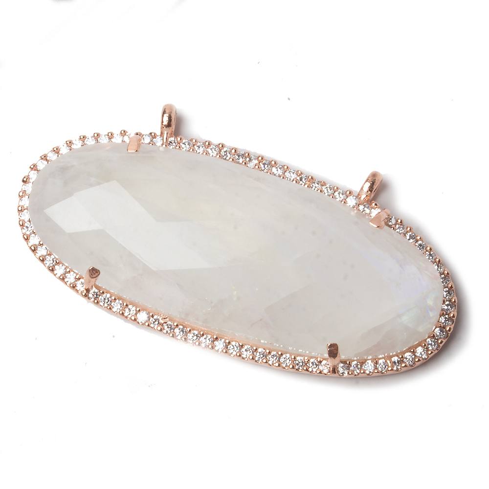 42x18mm Rose Gold Bezeled CZ & Rainbow Moonstone Oval East West Connector 1 pc (ONLINE ORDER ONLY)