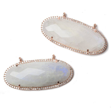 42x18mm Rose Gold Bezeled CZ & Rainbow Moonstone Oval East West Connector 1 pc (ONLINE ORDER ONLY)