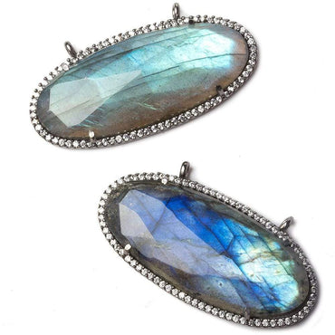 42x19mm Black Gold Bezeled White CZ and Labradorite East West Oval Pendant 1 piece (ONLINE ORDER ONLY)