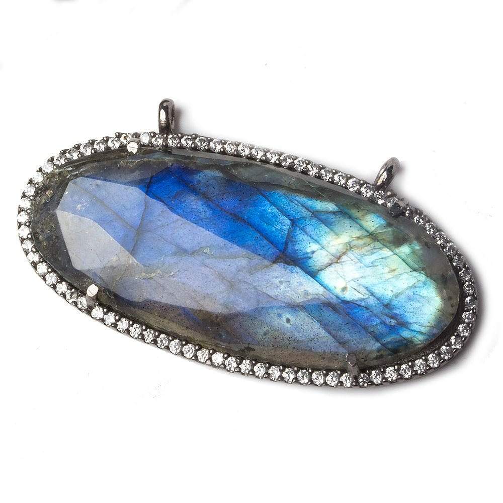 42x19mm Black Gold Bezeled White CZ and Labradorite East West Oval Pendant 1 piece (ONLINE ORDER ONLY)