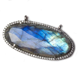 42x19mm Black Gold Bezeled White CZ and Labradorite East West Oval Pendant 1 piece (ONLINE ORDER ONLY)