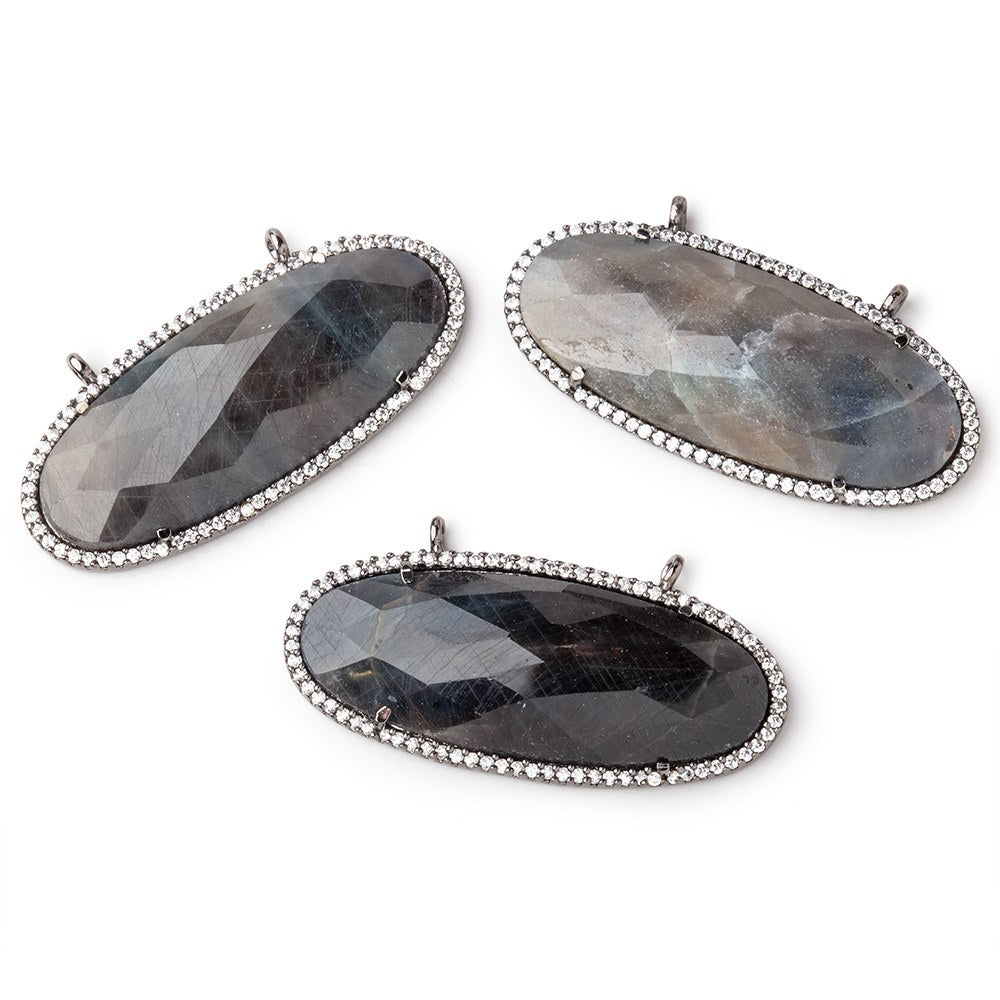 42x19mm Black Gold CZ Bezel Sapphire Oval Connector 1 Focal Bead (ONLINE ORDER ONLY)