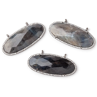 42x19mm Black Gold CZ Bezel Sapphire Oval Connector 1 Focal Bead (ONLINE ORDER ONLY)