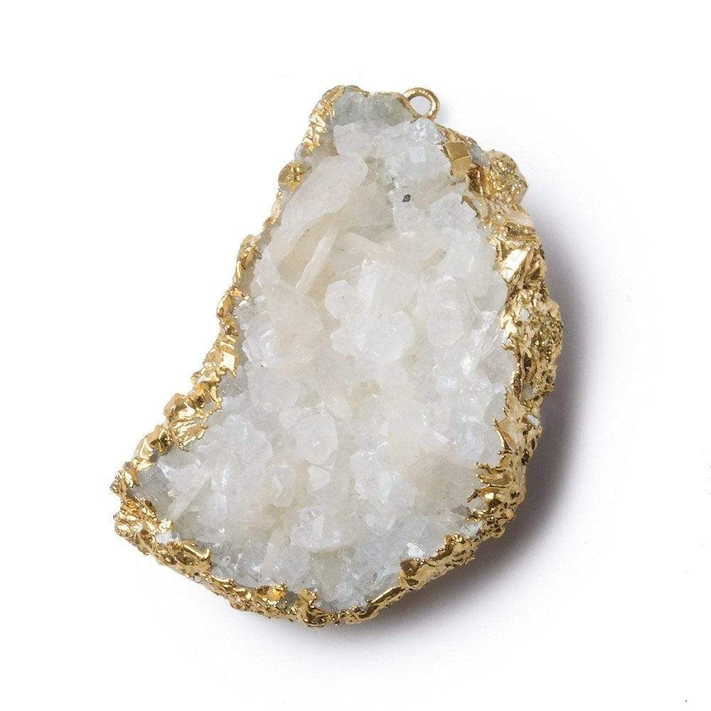42x28mm 22kt Gold Leaf Edged Calcite Mineral Crystal Pendant 1 piece (ONLINE ORDER ONLY)