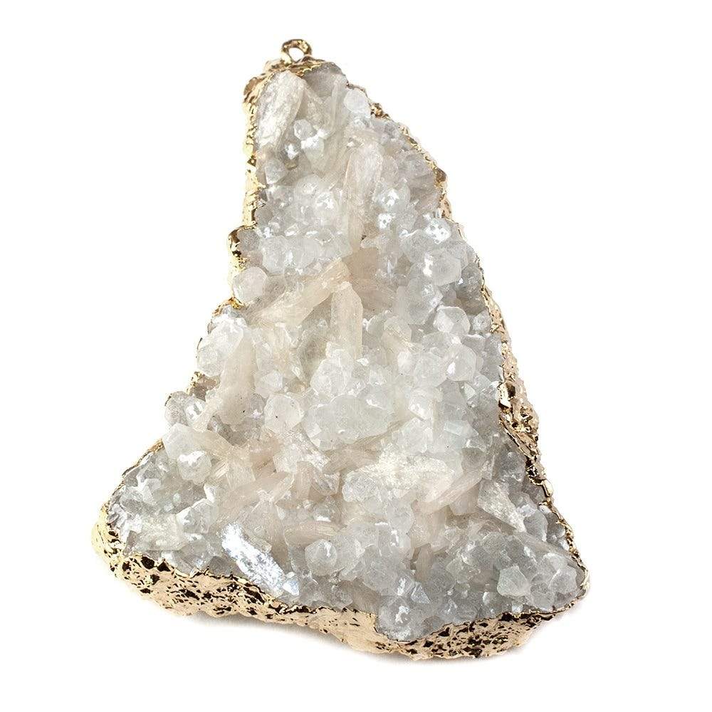 42x28mm 22kt Gold Leaf Edged Calcite Mineral Crystal Pendant 1 piece (ONLINE ORDER ONLY)