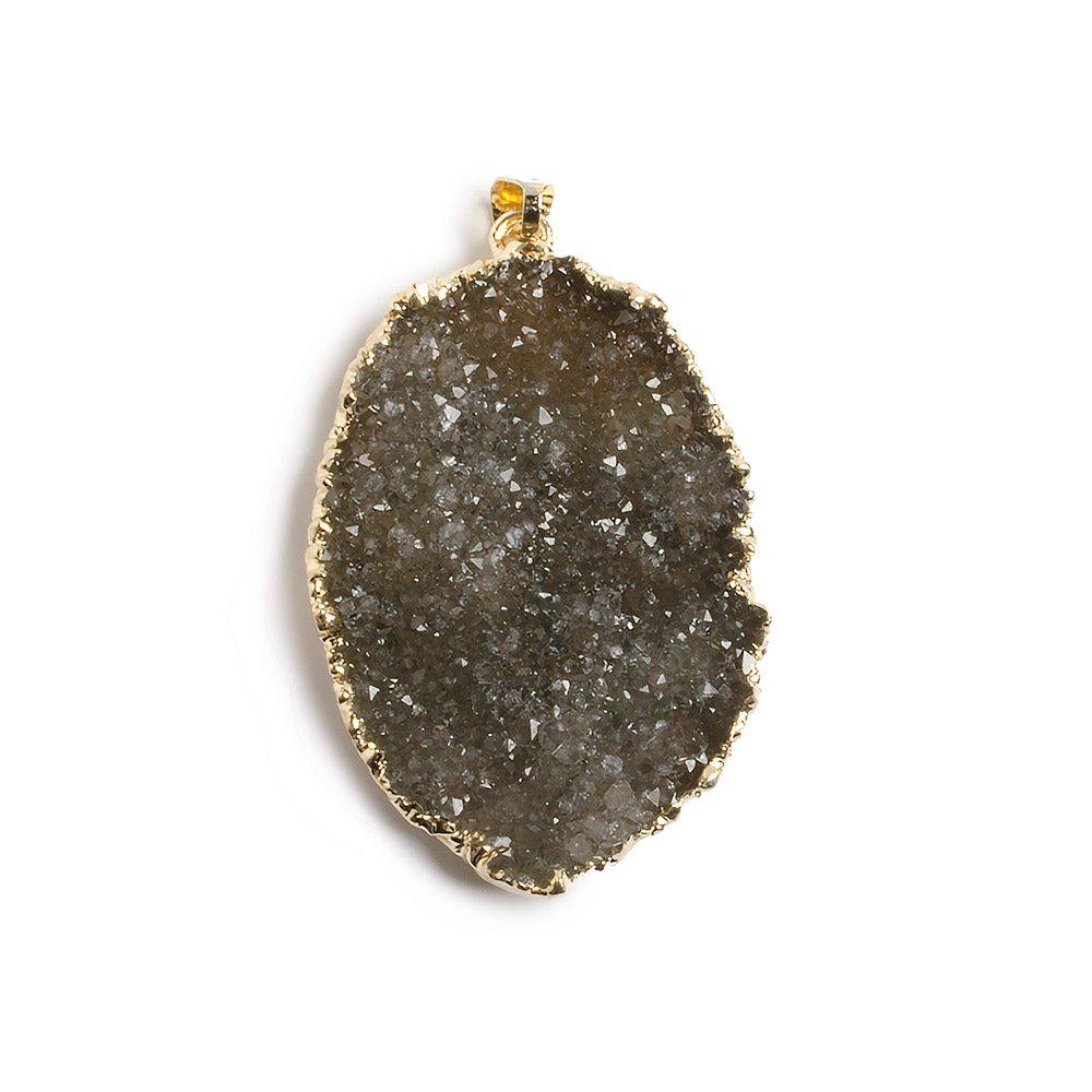 42x30mm Gold Leaf Edged rich Smoky Quartz Freeshape Drusy with Bail 1 piece (ONLINE ORDER ONLY)