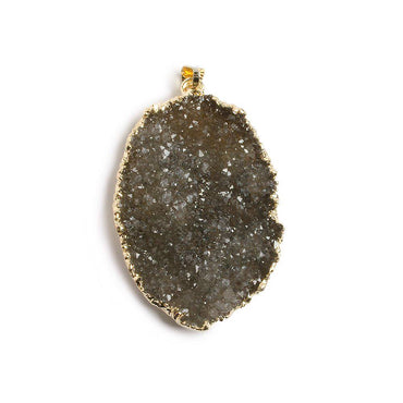 42x30mm Gold Leaf Edged rich Smoky Quartz Freeshape Drusy with Bail 1 piece (ONLINE ORDER ONLY)
