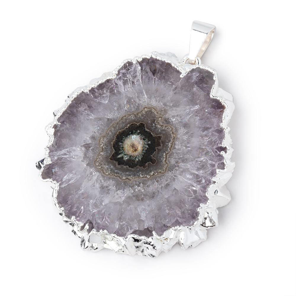 42x39mm Silver Leafed Amethyst Solar Quartz Slice Pendant 1 focal piece (ONLINE ORDER ONLY)