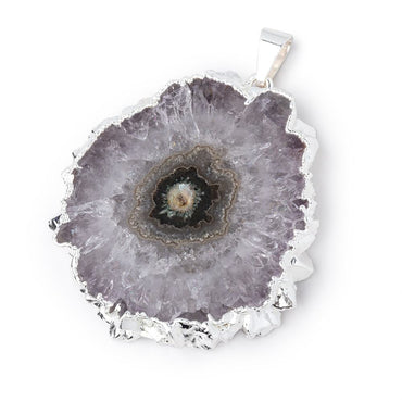 42x39mm Silver Leafed Amethyst Solar Quartz Slice Pendant 1 focal piece (ONLINE ORDER ONLY)