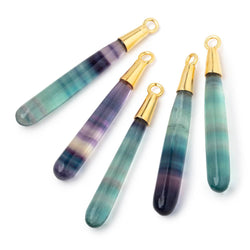 42x6mm Vermeil Capped Fluorite Plain Tear Drop Pendant 1 piece (ONLINE ORDER ONLY)