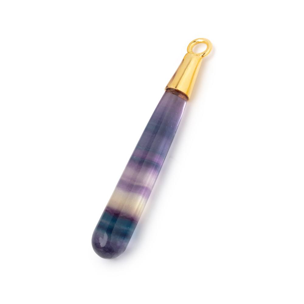 42x6mm Vermeil Capped Fluorite Plain Tear Drop Pendant 1 piece (ONLINE ORDER ONLY)