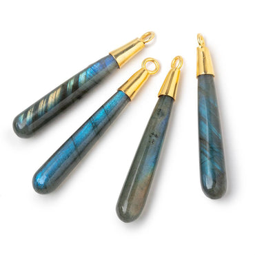 42x7mm Vermeil Capped Labradorite Plain Tear Drop Pendant 1 piece (ONLINE ORDER ONLY)