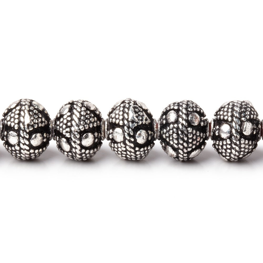 8x7mm Antiqued Silver Plated Bead Miligrain Triangle and Dot 8 inch 28 pieces (ONLINE ORDER ONLY)