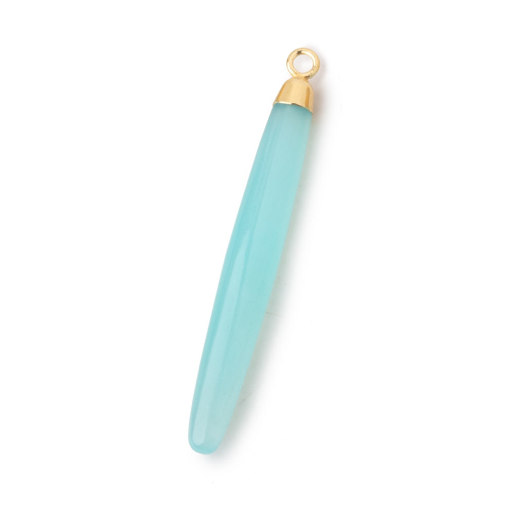 40x5mm Gold Leafed Seafoam Blue Chalcedony Plain Tube Pendant 1 piece (ONLINE ORDER ONLY)