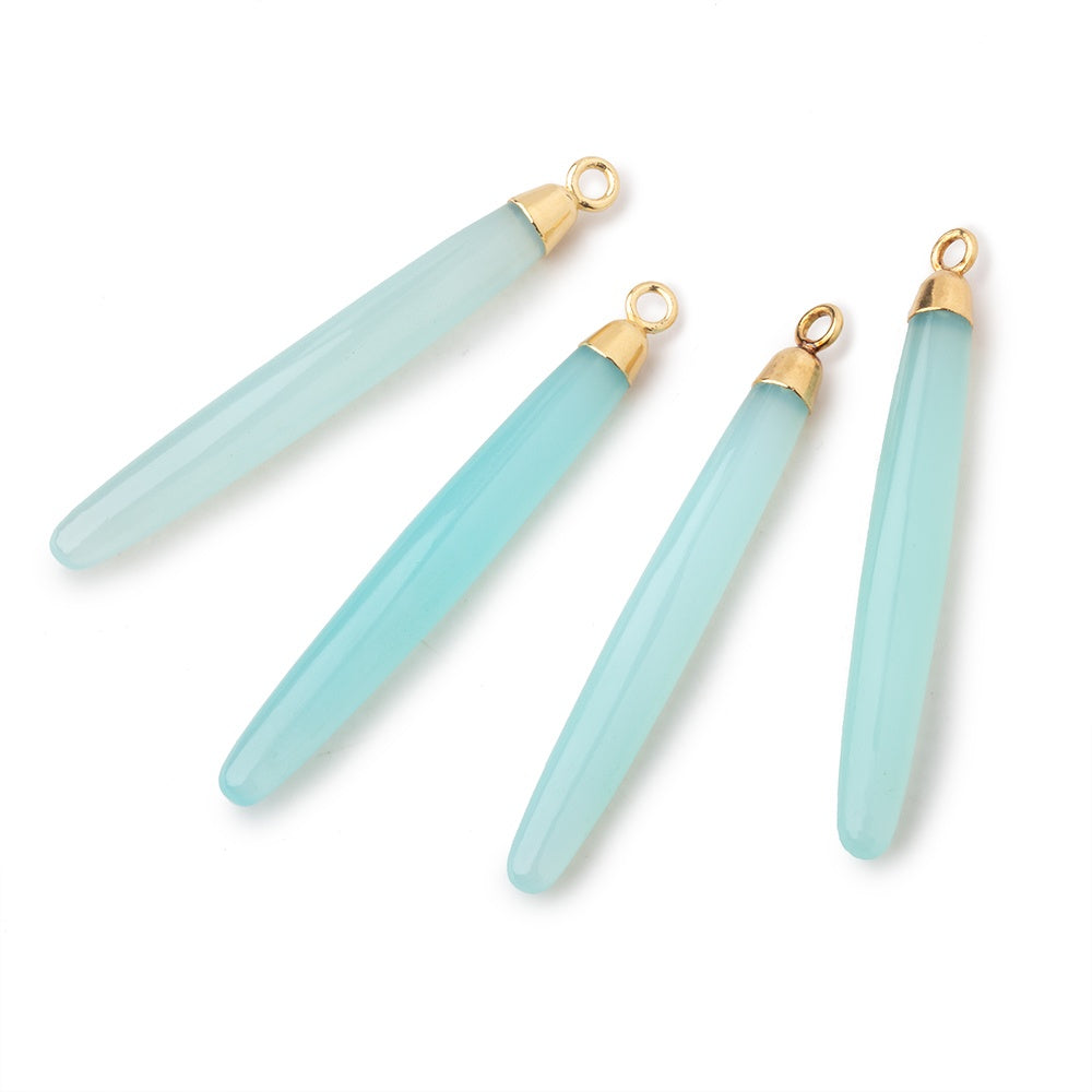 40x5mm Gold Leafed Seafoam Blue Chalcedony Plain Tube Pendant 1 piece (ONLINE ORDER ONLY)