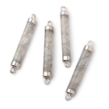 28x4.5mm Silver Leafed Tourmalinated Quartz Tube Focal Connector 1 piece (ONLINE ORDER ONLY)