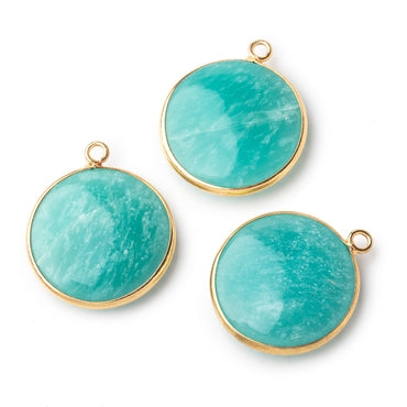 23mm Vermeil Bezel Amazonite Plain Coin Pendant 1 Focal Bead (ONLINE ORDER ONLY)