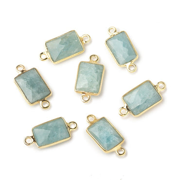 11x8mm Vermeil Bezel Milky Aquamarine Faceted Rectangle Connectors 1 piece (ONLINE ORDER ONLY)