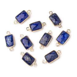 10x7mm Vermeil Bezel Lapis Lazuli Faceted Rectangle Connectors 1 piece (ONLINE ORDER ONLY)