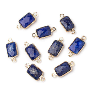 10x7mm Vermeil Bezel Lapis Lazuli Faceted Rectangle Connectors 1 piece (ONLINE ORDER ONLY)