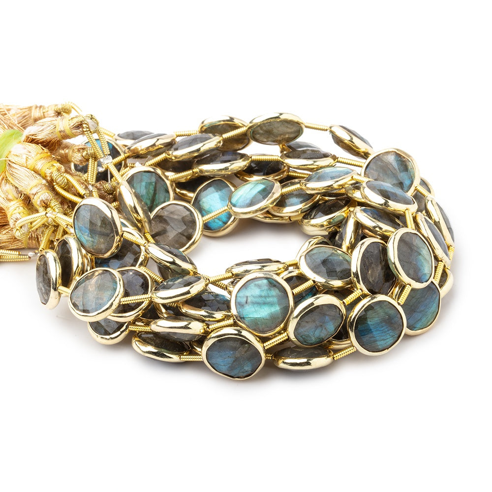 12mm Vermeil Bezel Labradorite Faceted Coin Beads 6.5 inch 10 pieces (ONLINE ORDER ONLY)