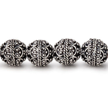 10mm Antiqued Sterling Silver Plated Copper Bali Design Round 8 inch 20 Beads (ONLINE ORDER ONLY)