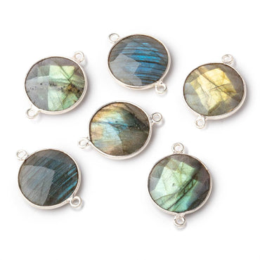 17mm Sterling Silver Bezeled Labradorite Faceted Coin Connector 1 piece (ONLINE ORDER ONLY)