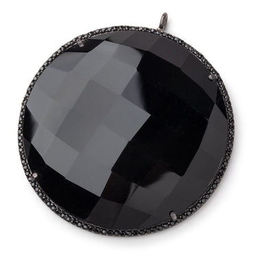 43mm Black Gold & Black CZ Bezel Black Chalcedony Coin Pendant 1 Focal Bead (ONLINE ORDER ONLY)