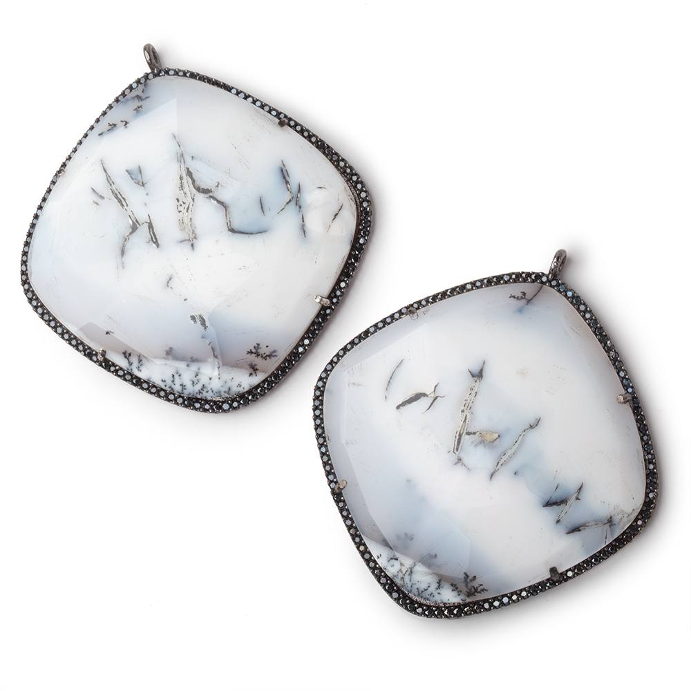 43mm Black Gold & Black CZ Bezel Dendritic Opal Cushion Pendant 1 Focal (ONLINE ORDER ONLY)