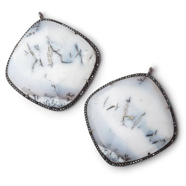 43mm Black Gold & Black CZ Bezel Dendritic Opal Cushion Pendant 1 Focal (ONLINE ORDER ONLY)